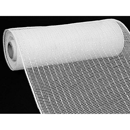 Poly Decor Deco Mesh Fabric Roll Metallic Sinamay Iridescent White 21" X 10 Yards (30 Feet)