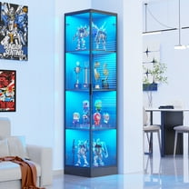 63" Corner Display Cabinet with LED Lights, 4 Tier Curio Storage Cabinet & Showcase for Living Room, Bedroom, Black