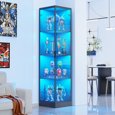 63" Corner Display Cabinet with LED Lights, 4 Tier Curio Storage Cabinet & Showcase for Living Room, Bedroom, Black