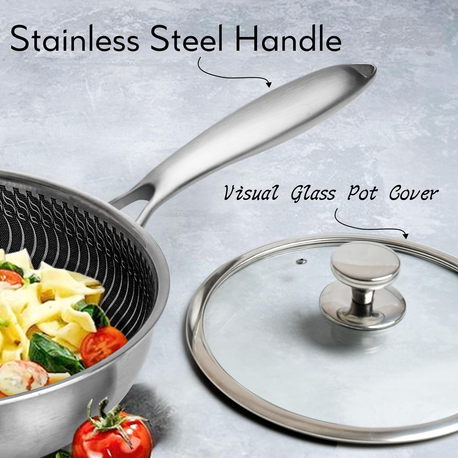 Innerwell 9.5” Nonstick Stainless Frying Pan with Ergonomic handle for Gas Electric Induction Ceramic Stoves and Oven