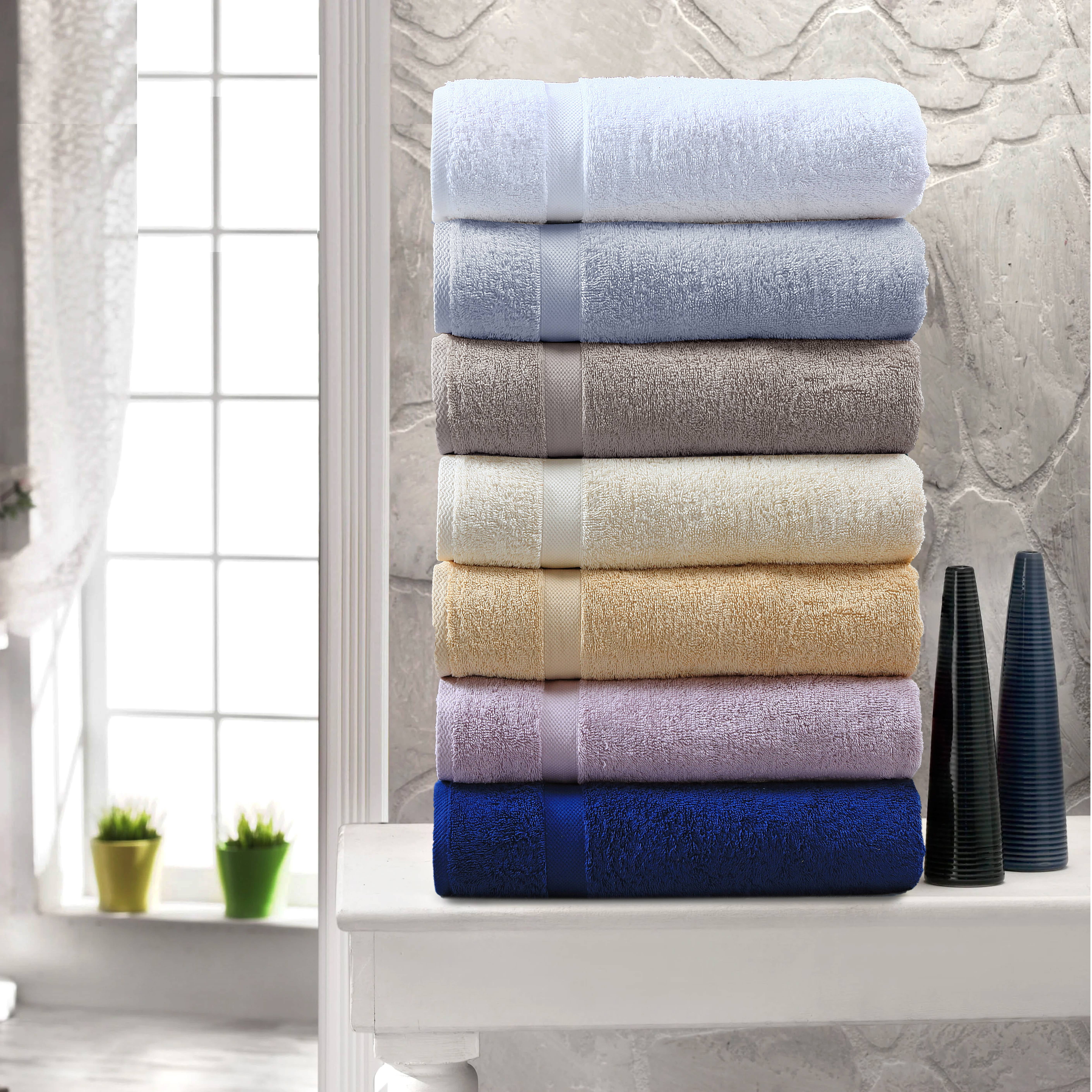 Cotton Bath Towels 6 Pack Cotton Towels, Aqua, 22 x 44 Inches
