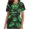 thumbnail image 1 of Tops Cortos para las Mujeres, Halloween Impreso en Cuello en V con Bolsillo, Moda Casual Manga Corta, 1 of 5
