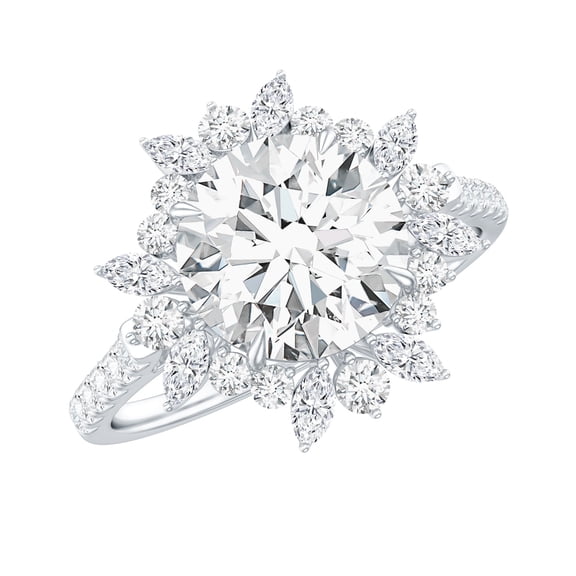 Rosec Jewels Certified Moissanite Cocktail Ring with Halo - Moissanite Ring for Women - D-VS1 Quality - with Jewelry Box, 925 Sterling Silver, US 4.00