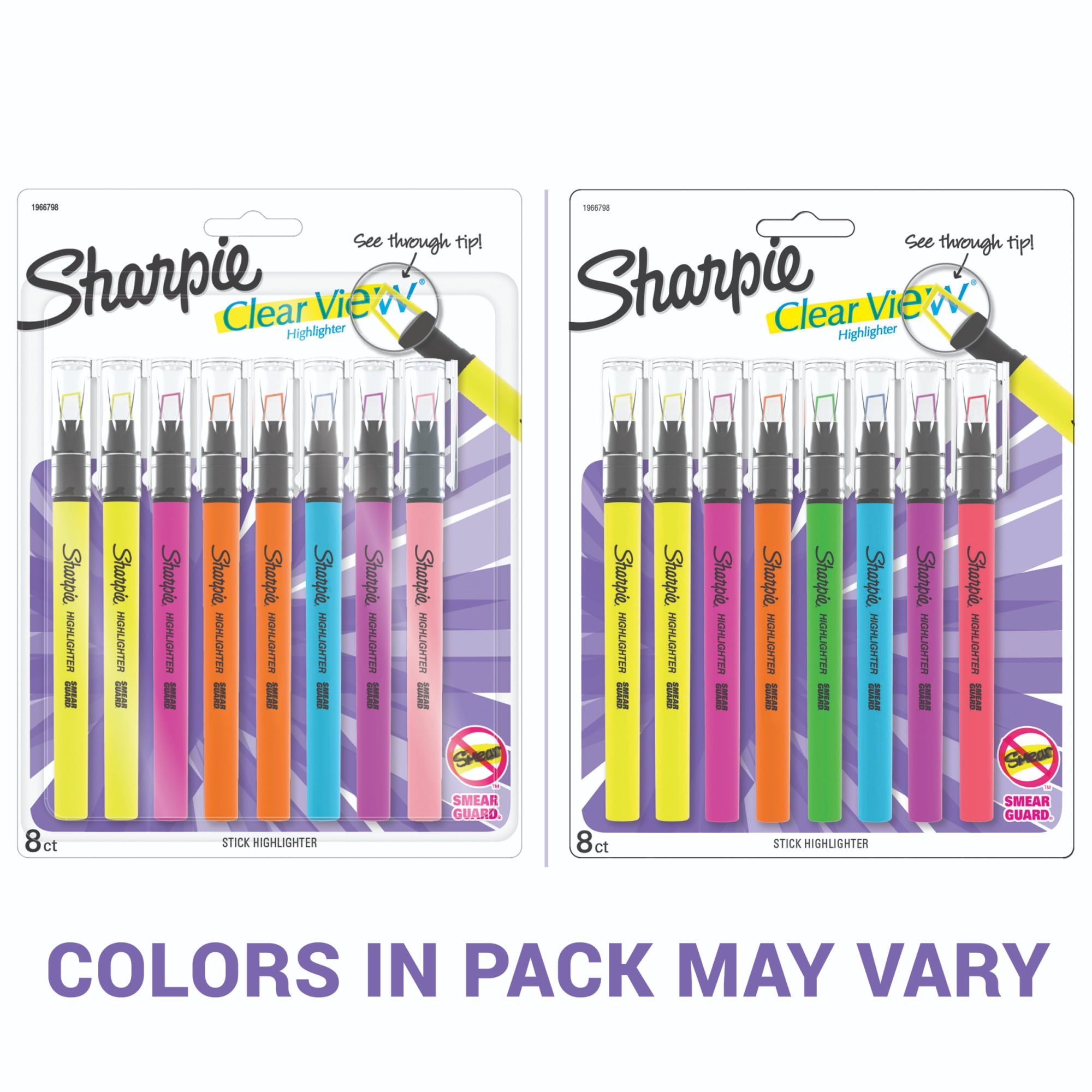 Sharpie® Clear View® Stick Highlighters, Chisel Tip, Assorted Ink