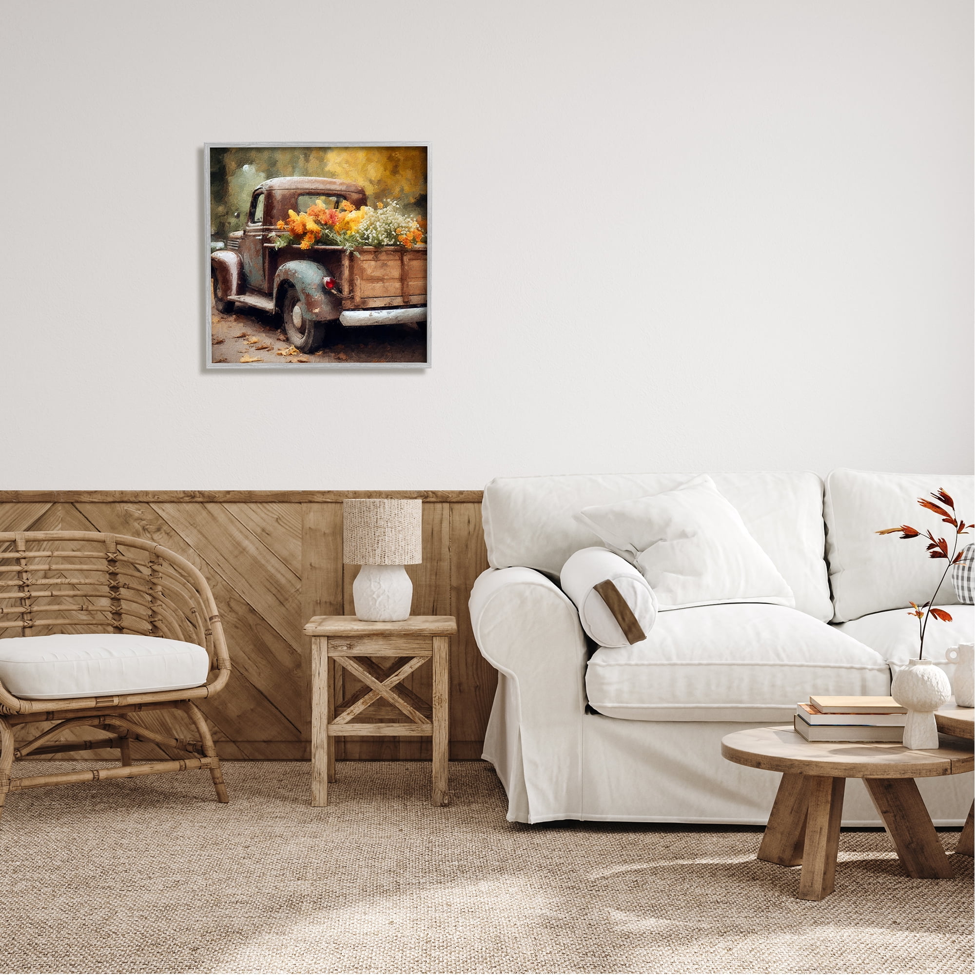 Stupell Industries Autumnal Plants in Truck Holiday Painting Gray Framed Art Print Wall Art, 24 x 24