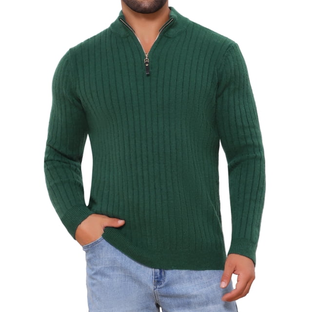 SUÉTER DE PULLOVER DE CUELLO ALTO PARA HOMBRE INSPIRE CHIC, CON CREMALLERA DE CUARTO, TEJIDO, TIPO POLO, TAMAÑO M, VERDE