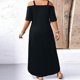 thumbnail image 2 of Vestido Maxi de Manga Corta para las Mujeres Hombro Frío Bolsillos de Hendidura Lateral Cuello en V Verano Casual, Vestido Maxi de Color Sólido para las Mujeres, 2 of 5
