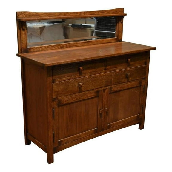 Pemberly Row 50" Mission Buffet Cabinet with Mirror - Dark Walnut