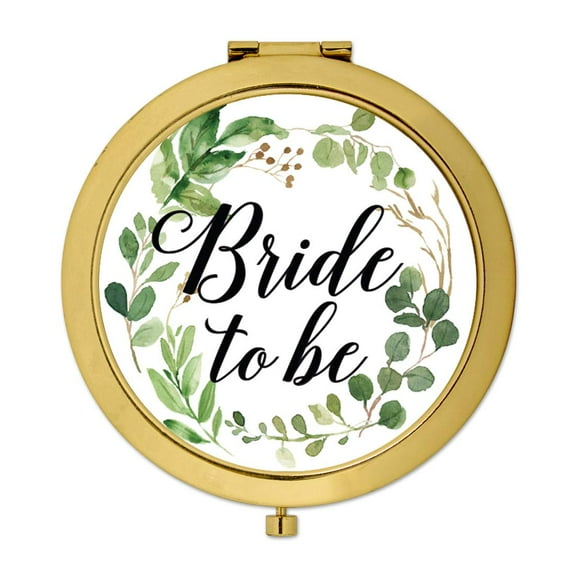 Koyal Wholesale Compact Mirror Bride to Be Wedding Gift, Gold, Greenery Green Leaves, 1-Pack
