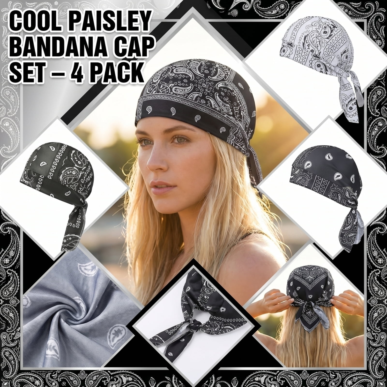 beeden Paisley Bandana Cap キャップ バンダナ y2k Paisley Cooling Headscarf Cap Breathable Sweat Wicking Durag