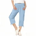 thumbnail image 2 of CYRBOKO Girls Capri pants, Drawstring Cuffs Breathable Elastic Waist Summer Casual Capris with Pockets Blue Size 7-8 T, 2 of 7