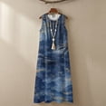 thumbnail image 4 of Xoenoiee Blue Mountain Tree Leaf Print Women Casual Loose Bohemian Dress with Pockets, Sleeveless Cotton Linen Long Maxi Summer Dress, Beach Vacation Boho Sundress 2026 Summer Outfits, Size S, 4 of 7
