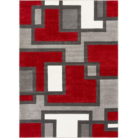 Contemporary 6' Square Rug - Well Woven Ruby Imagination Squares Modern Contemporary Red Geometric Blocks 6'7