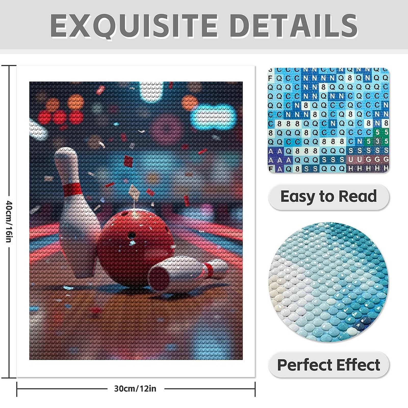 Diamond Art Kits for Adults - Classic Bowling Print No.11 5D Frameless Dimond Painting Kit for Adults Beginner, Round Diamond Kits for Home Wall Decor, Gift for Women