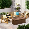thumbnail image 2 of GDF Studio Rachel Outdoor 5 Piece Wood and Wicker Chat Set with Fire Pit, Gray and Brown, 2 of 7
