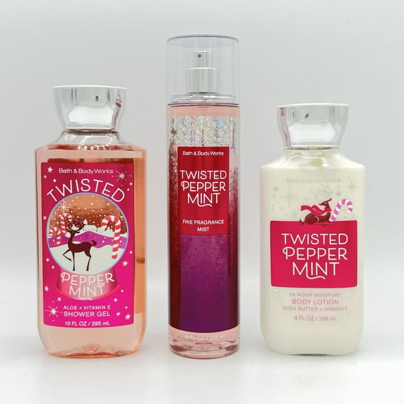 Bath and Body Works Twisted Peppermint Shower Gel, Fine Fragrance Mist and Body Lotion 3-Piece Bundle