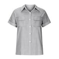 thumbnail image 4 of Button Down Shirts Women 2022 Dressy Casual Blouses Short/Long Sleeve Linen Collared T Shirts Loose Plain Tees Tshirt, 4 of 5