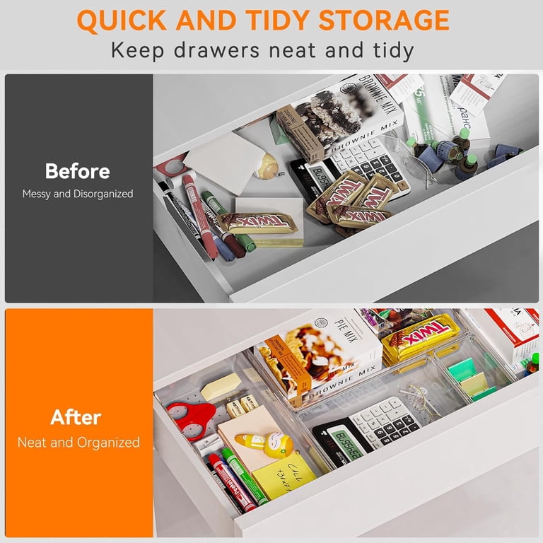 Adjustable Drawer Divider Organizer - Expandable 11.6" To 17", Non-Slip Silicone Base, ABS Plastic For Kitchen, Office, Wardrobe