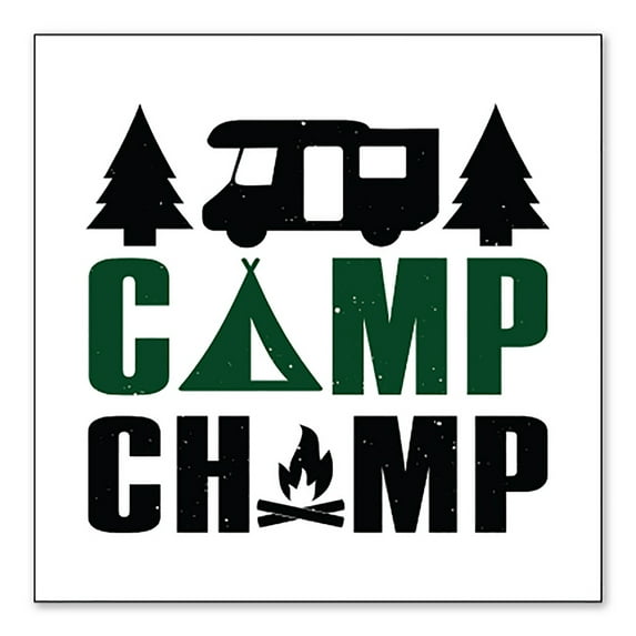 DistinctInk Custom Bumper Sticker - 6" x 6" Decorative Decal - White Background - Camp Champ - Camping Fire