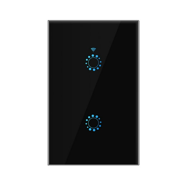 Interruptor inteligente Interruptor inteligente Wi-Fi Interruptor de luz Control de voz, control rem Tomshoo Negro/2 Gang