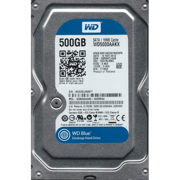 WD5000AAKX-00ERMA0, DCM DGRNKTJAGB, Western Digital 500GB SATA 3.5 Hard Drive