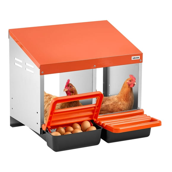 VEVOR Nidos para Gallinas, 2 Compartimentos, Fácil Recolección de Huevos, Montaje en Pared, Acero Galvanizado y Plástico de Alta Resistencia, para Gallinas Ponedoras, Naranja, 535 x 525 x 475 mm