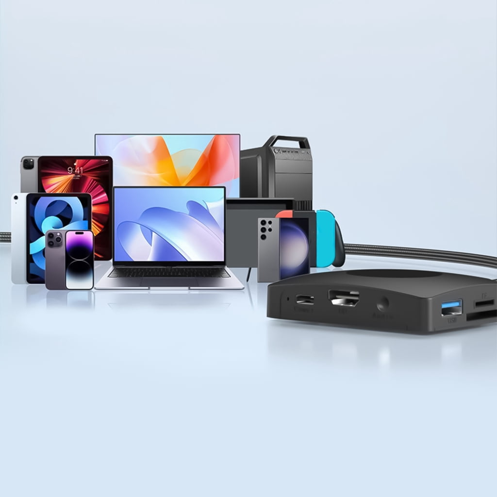 JZROCKER USB C Hubs Docking Station Type C Hubs USB C Dongle with HDTV 4K 1080P 60Hz 100W Power Delivery Card Reader Adapter