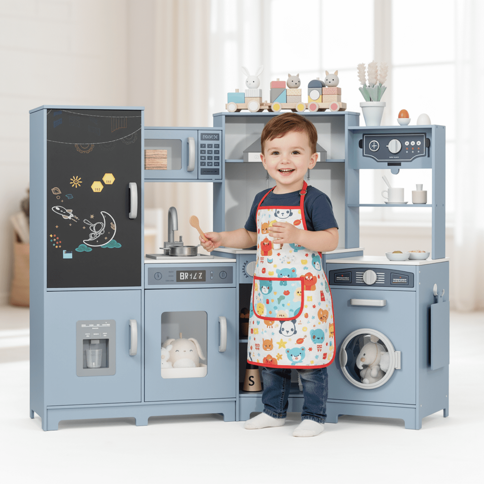 TLSUNNY Kids Corner Play Kitchen Set, w/ Realistic Light and Sound
