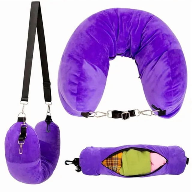 U-Shaped Travel Headrest Pillowcase With Clothes-Fillable Design For Neck Support During Flights Camping Road Trips
