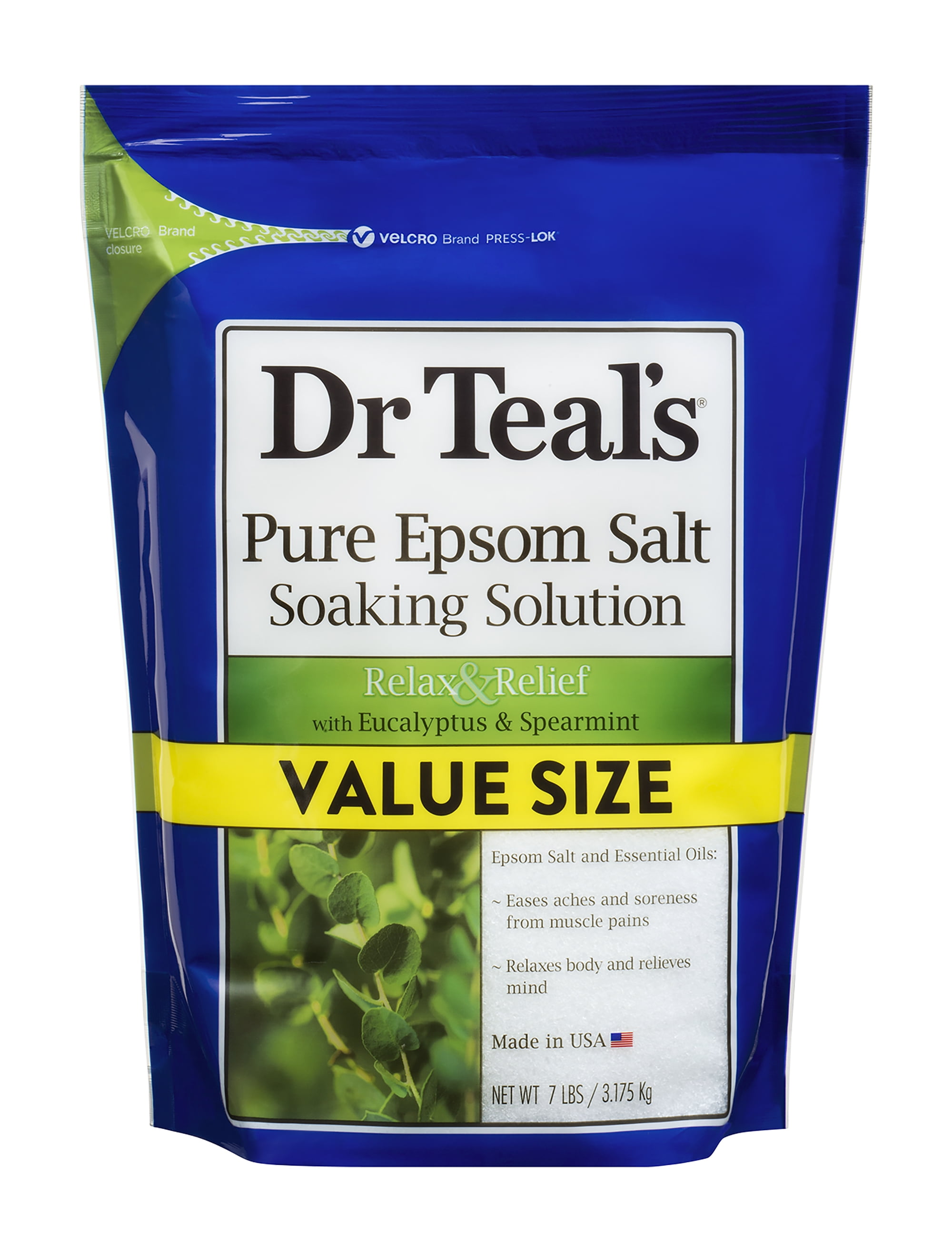 Dr Teal's Pure Epsom Salt, Relax & Relief, Eucalyptus and Spearmint, 7lbs