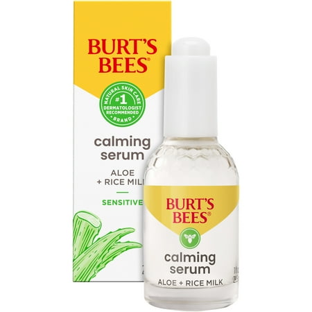 Burt's Bees Calming Serum With Aloe and Rice Milk, Moisture-Boosting Serum for Sensitive Skin, 98.6 Percent Natural Origin Skin Care, 1 fl. oz. Bottle