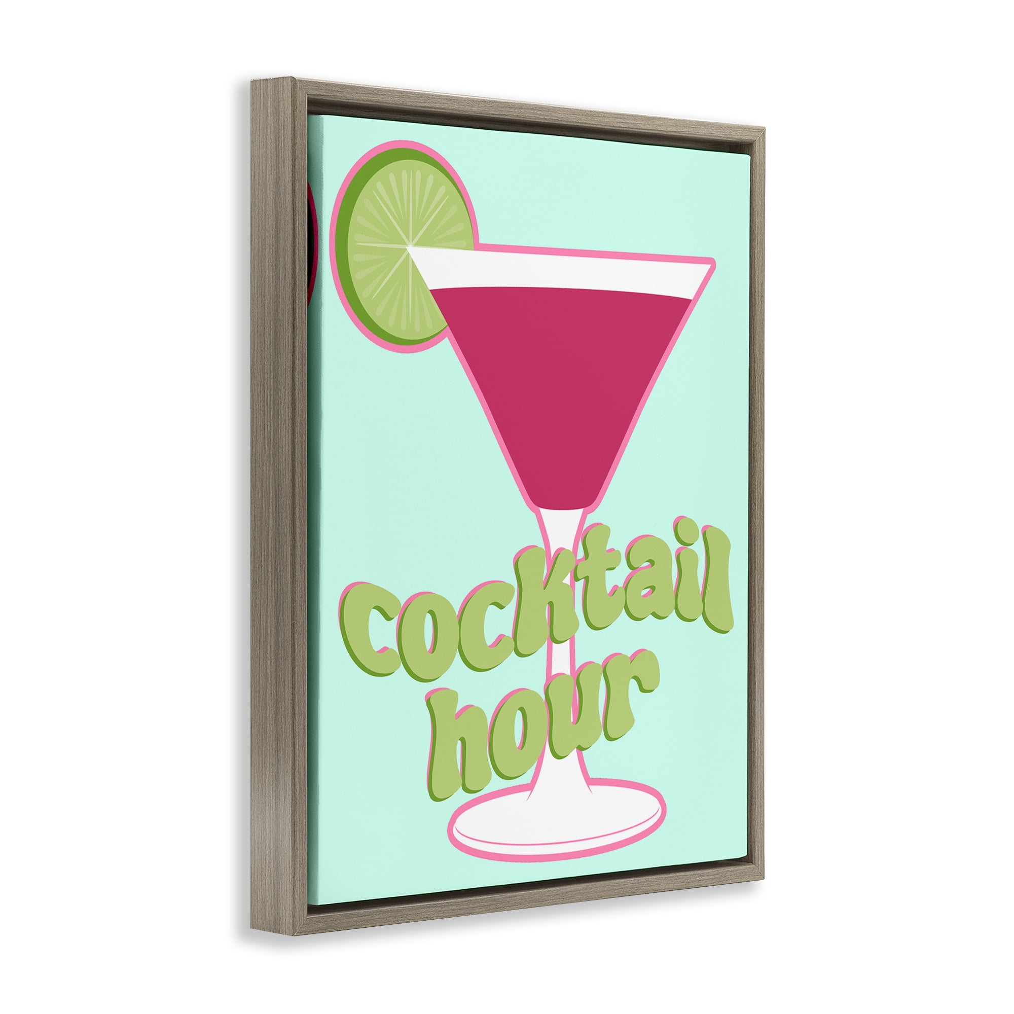 Stupell Industries Retro Cocktail Hour Food & Beverage Painting Brown Floater Framed Canvas Art Print Wall Art, 17 x 21