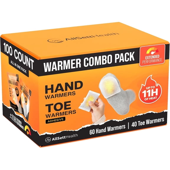 Hand and Toe Warmers Variety Pack 100 Piece Set with 30 Pairs Hand Warmers and 20 Pairs Adhesive Toe Warmers Long Lasting Heat Packs for Cold Weather, Work, Skiing, Travel and Stadium Events