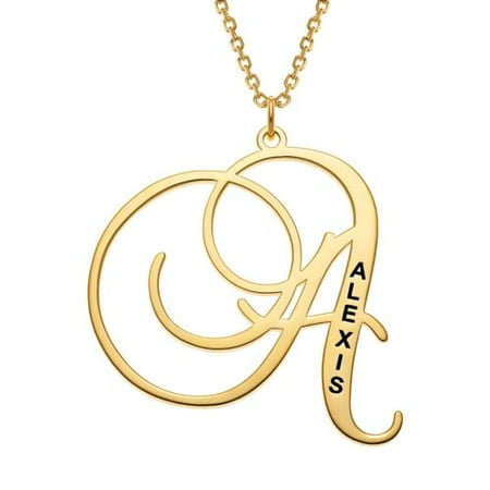 Personalized Women's Sterling Silver, Gold Over Sterling or Rose Gold Over Sterling Initial With Engraved Name Necklace