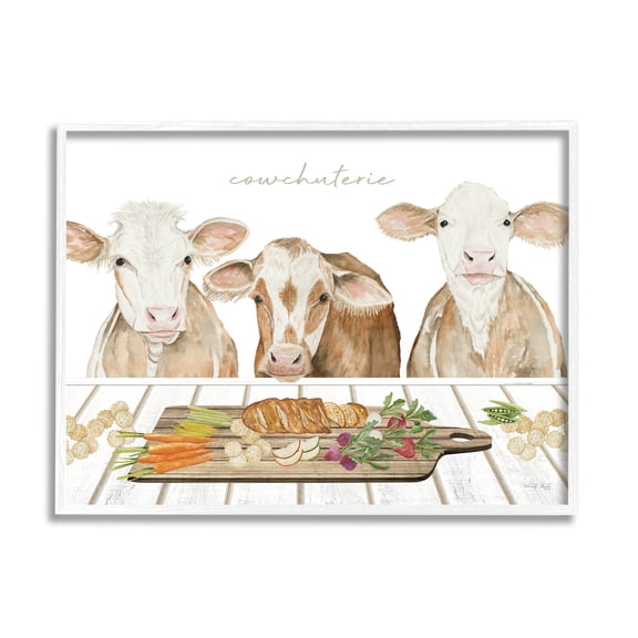 Stupell Industries Cowchuterie Funny Cows Animals & Insects Painting White Framed Art Print Wall Art, 14 x 11