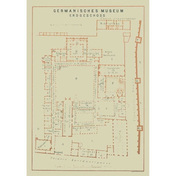 Historic Map - Germanisches Nationalmuseum Germany - Baedeker 1914 - 23 x 32.98 - Vintage Wall Art