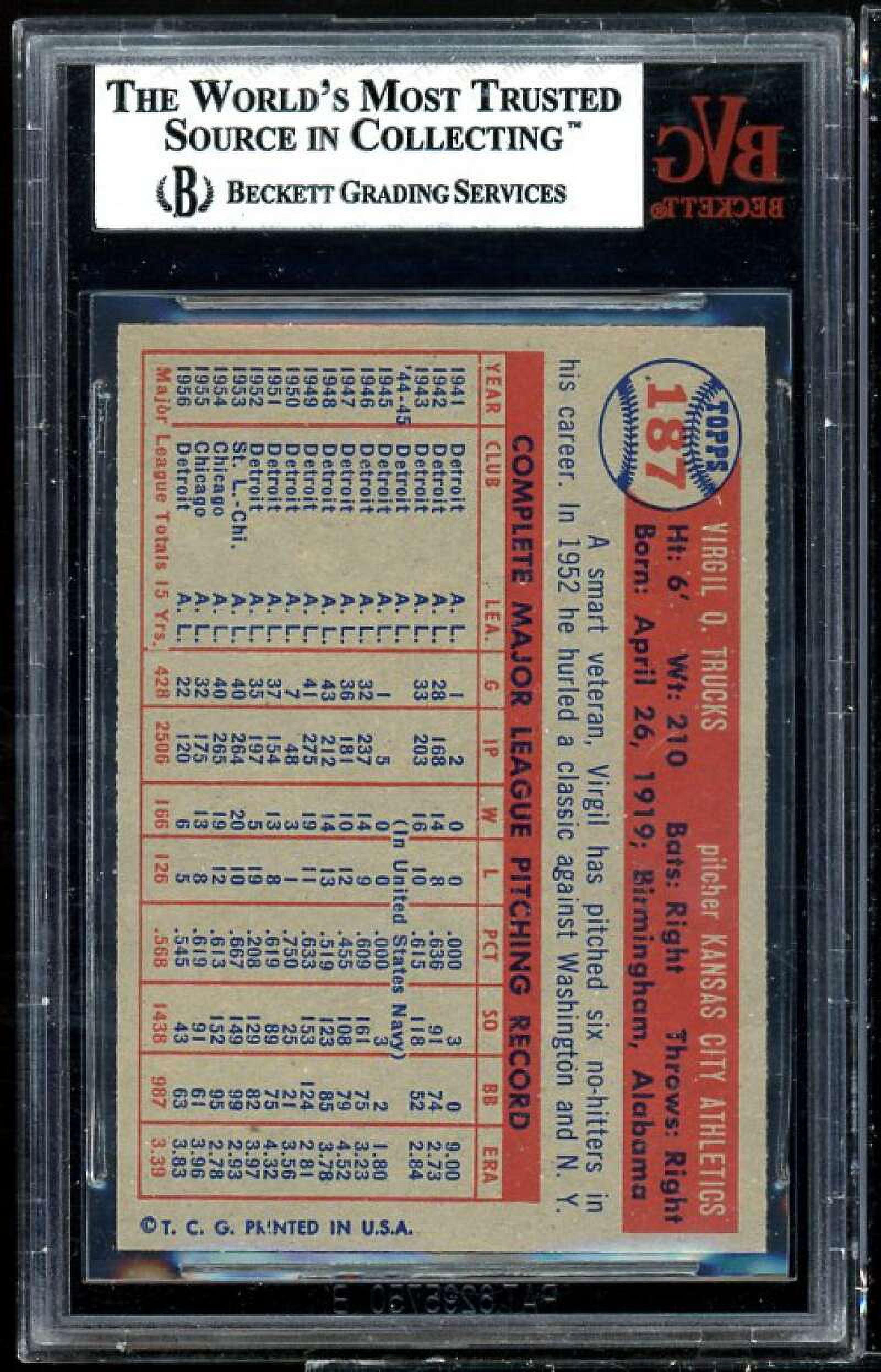 Virgil Trucks Card 1957 Topps #187 BVG BGS 4.5 (small crack