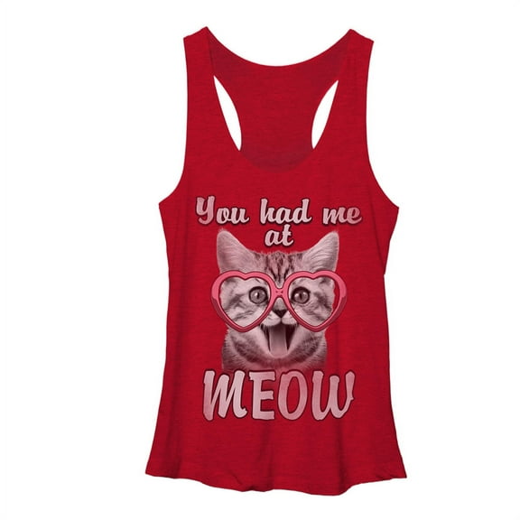 Women's Lost Gods You Had Me at Meow  Racerback Tank Top Red Heather Small