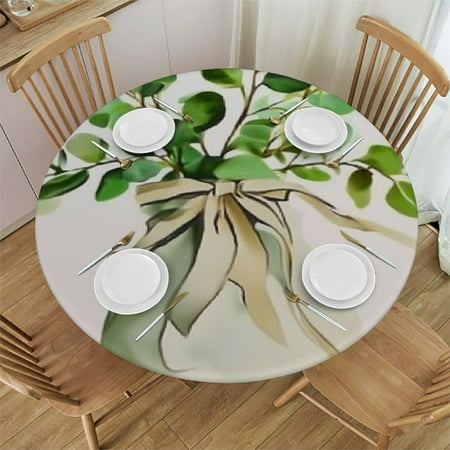 

SHERONV Plant Round Tablecloth 100% Polyester Stain-Resistant Washable for Indoor Outdoor Restaurants Weddings Parties Home Kitchen Holiday Dinner Waterproof Resistant Fabric 54 -58