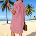 thumbnail image 5 of Gamivast Shirt Dresses for Women Button Down Collared Short Sleeve Casual Dresses Loose Tunic Dress Vertical Striped Pockets Mini Work Office Summer Beach, 5 of 8