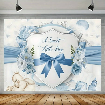 Blue Floral Baby Shower Backdrop A Sweet Little Boy Is on the Way Photography Background Blue Ribbon Bow Newborn Shower Birthday Party Decorations Banner Supplies Photo Booth Props