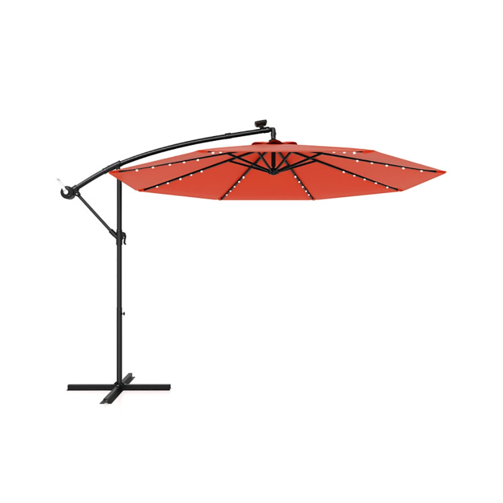 Aimee Lii 10 Feet Solar Offset Hanging Umbrella with 40 Lamp Beads and Solar Panel, Sunbrella Patio Umbrellas, Orange
