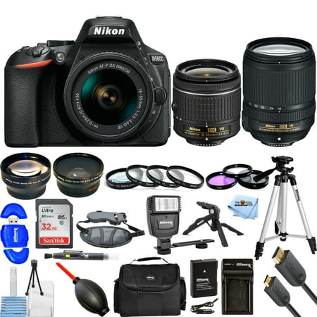 Nikon D5600 DSLR Camera with AF-P DX NIKKOR 18-55mm and 18-140mm Lens Mega Bundle with Extra Battery and Charger  32GB Ultra SD  Flash  Telephoto and Wide Angle Lenses Filter Kits  Tripod and Much Mor