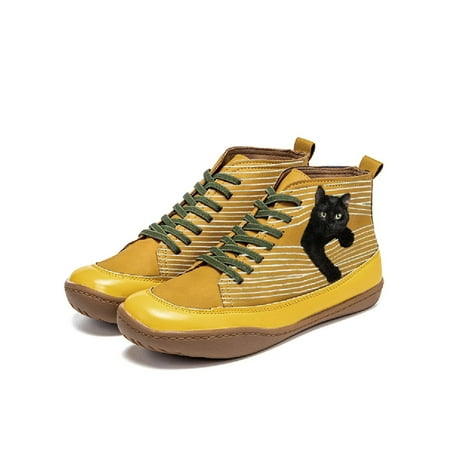 

UKAP Womens Short Boots Lace Up Bootie Comfort Ankle Boot Cute Winter Shoes Women Casual Comfortable Yellow 10