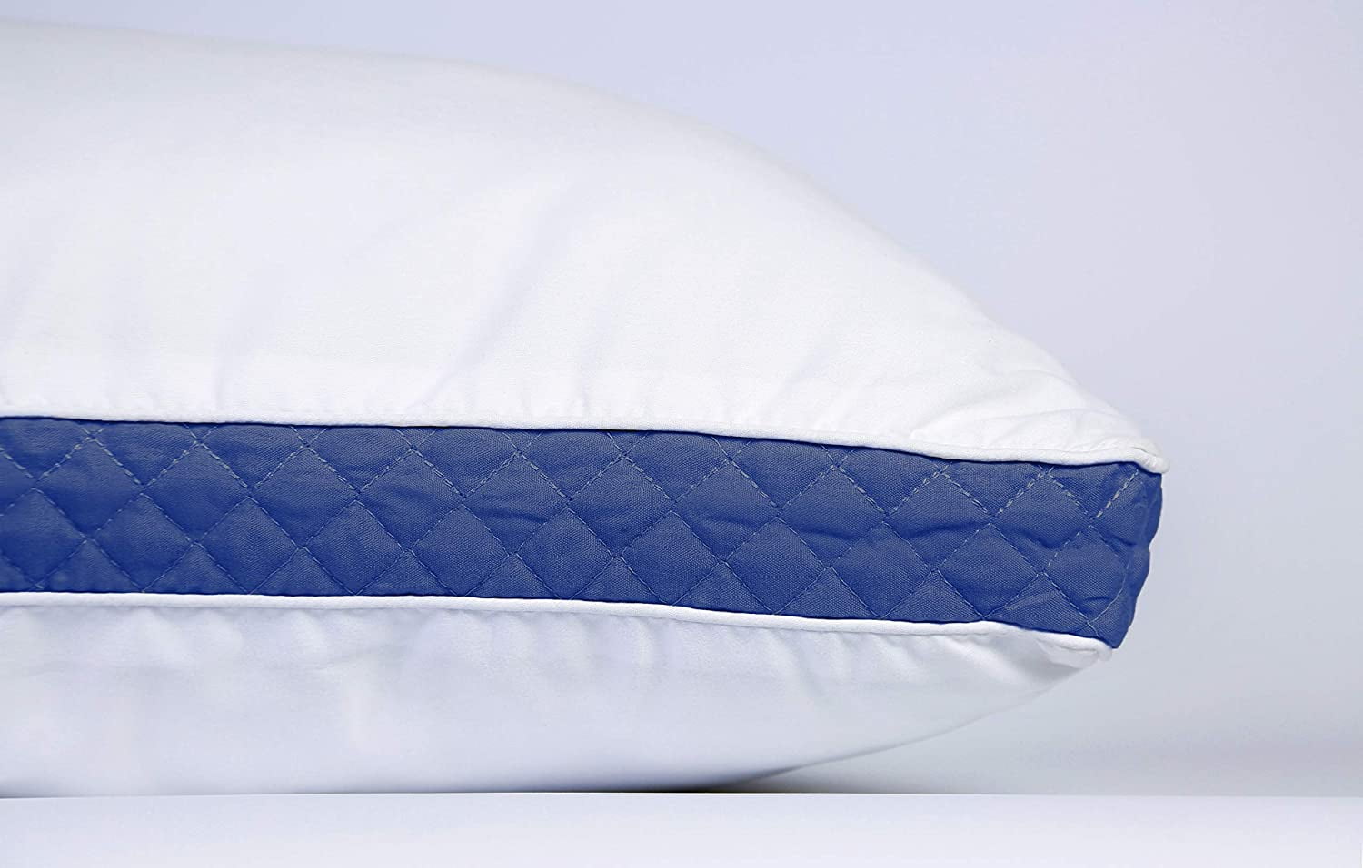 Lux Decor Collection Gusseted Quilted Bed Pillows - Set of 2 Premium Bed Pillows for Side Sleepers and Back Sleepers - 2 Pack (King Size, Navy Blue Gussets)