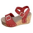 thumbnail image 6 of Rokment Chunky Heeled Platform Sandals for Women Ladies 2026 Trendy Casual Leather Studded Buckles Open Toe Ankle Strap Extra Wedge High Heels Dress Summer Shoes Red Size 9.5, 6 of 7
