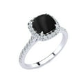 thumbnail image 2 of SuperJeweler 2 Carat Cushion Cut Black Onyx and Halo Diamond Ring In Sterling Silver For Women, 2 of 5