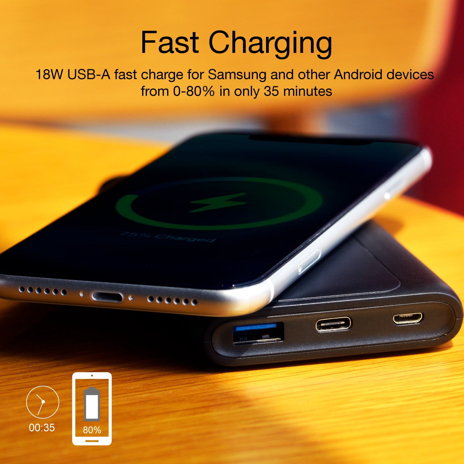 10000mAh Power Bank Wireless Charging for Samsung Galaxy XCover6 Pro/Xcover7/XCover7 Pro - Backup Battery Portable Charger Slim 2-Port USB