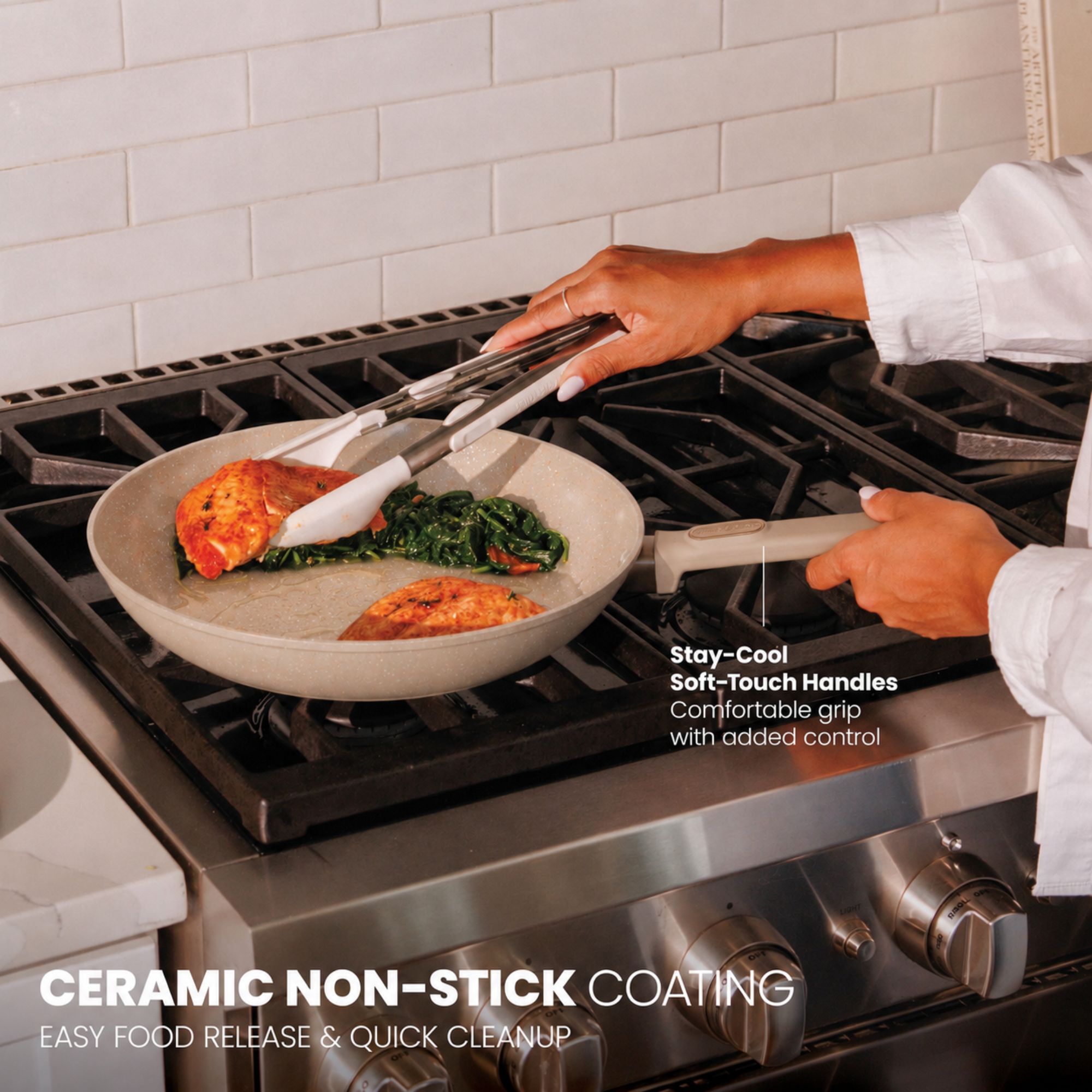 Thyme & Table 12-Piece Ceramic Non-Stick Cookware Set, Taupe photo 3