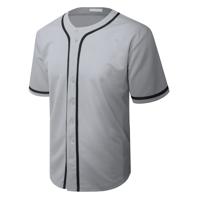 Allsense Men's Basic Sport Outline Baseball Jersey Classic Short Sleeve Shirt Light Grey XL, Gray